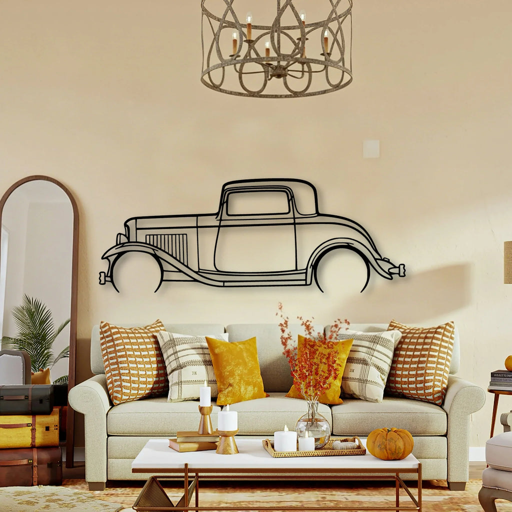 3 Window Coupe 1932 Classic Silhouette Metal Wall Art - Tinvibe