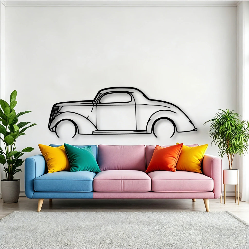 3 Window Coupe 1937 Classic Silhouette Metal Wall Art - Tinvibe