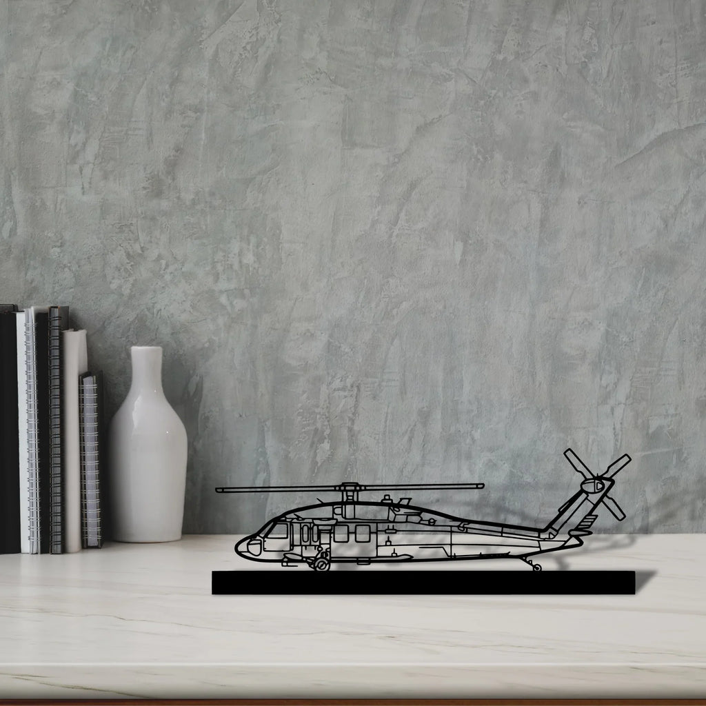 uh-60-black-hawk Silhouette Metal Art Stand - Tinvibe