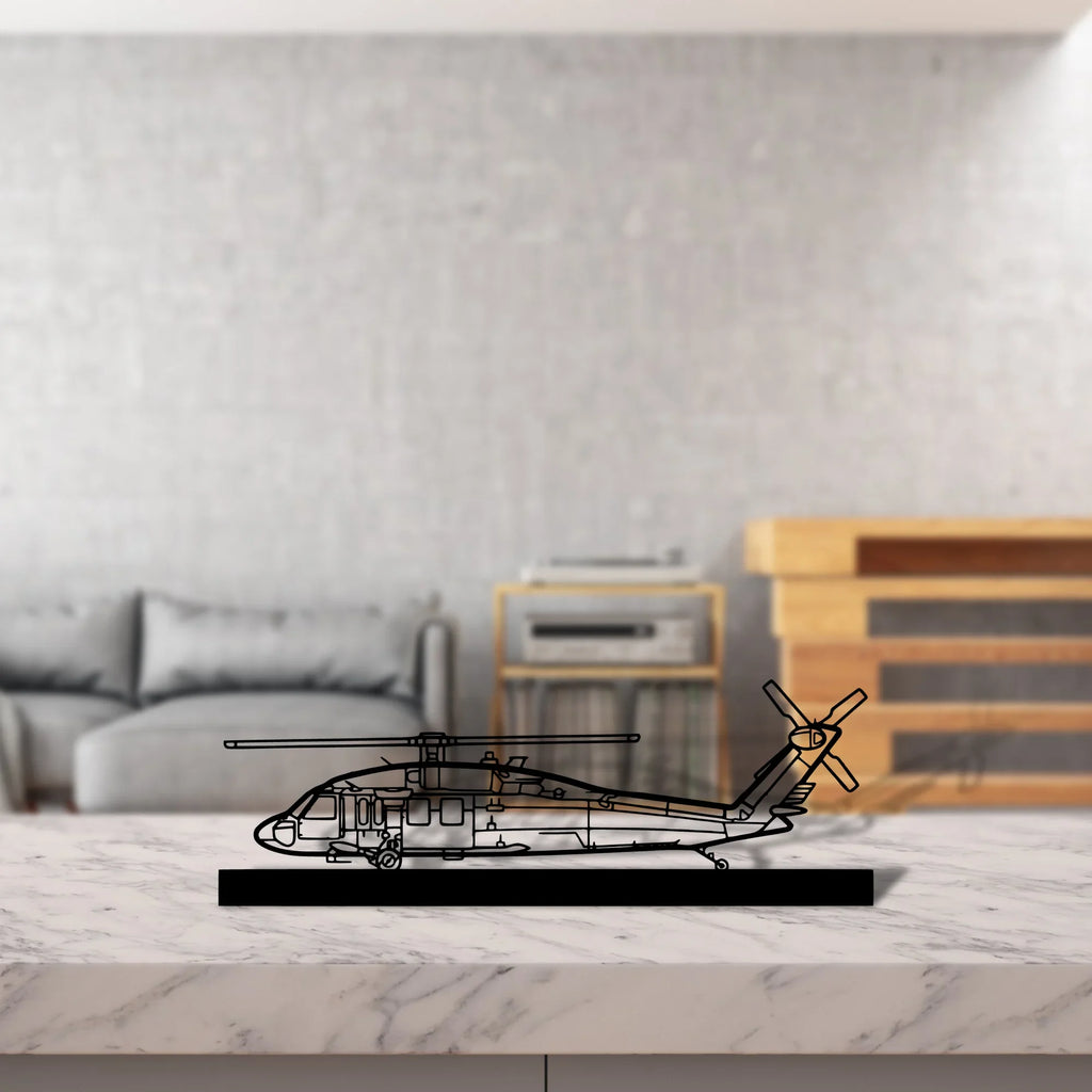 uh-60-black-hawk Silhouette Metal Art Stand - Tinvibe